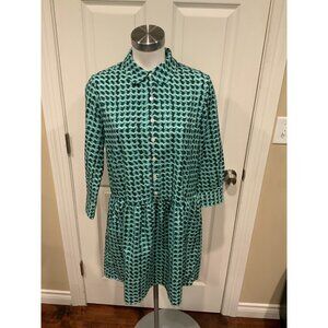 Tuckernuck Green White Wavy Striped Geometric Hayes Dress, Size Small